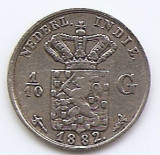 Indiile de Est Olandeze 1/10 Gulden 1882 - W. III/Wilh, Argint 1.25g/720, KM-304, Asia