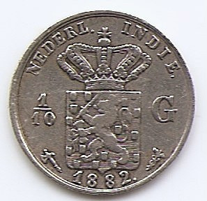 Indiile de Est Olandeze 1/10 Gulden 1882 - W. III/Wilh, Argint 1.25g/720, KM-304 foto