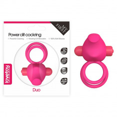 Power Clit Duo Silicone Cockring Pink - Inel Penis Dublu cu 10 Viteze Vibra?ie foto