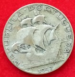 (A324) MONEDA DIN ARGINT PORTUGALIA - 2,5 ESCUDOS 1947, 3,5 GRAME, PURITATE 650