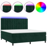 Cumpara ieftin Pat cu arcuri, saltea si LED, verde inchis, 180x200 cm, catifea