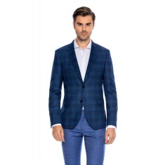 Sacou barbati bleumarin in carouri CTS002