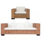 Set canapea cu perne, 2 piese, ratan natural
