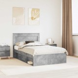 vidaXL Cadru de pat Gri Concret 135 x 190 cm Lemn de pin masiv 3410099