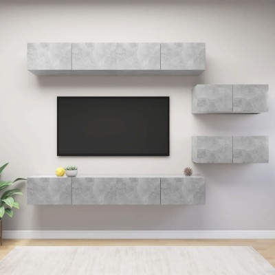 vidaXL Set de dulapuri TV, 6 piese, gri beton, PAL foto
