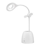 Lampa de birou cu ventilator Acumulator si Suport de pixuri alba