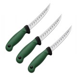 Cumpara ieftin Set trei cuțite pentru filetat DEPOX&reg;, lamă curbată din oțel inoxidabil cu alveole, m&acirc;ner ergonomic, 29 cm, verde