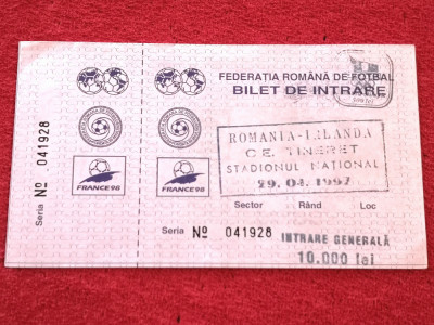 Bilet meci fotbal ROMANIA - IRLANDA 29.04.1997 (meci tineret) foto