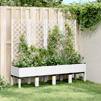 vidaXL Jardinieră de grădină cu spalier, alb, 160x40x142 cm, PP foto