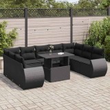 Cumpara ieftin Set canapele de grădină cu perne, 10 piese, negru, poliratan
