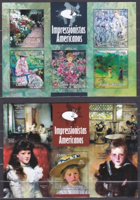 DB1 Pictura Guineea Impresionisti Americani MS + SS MNH foto