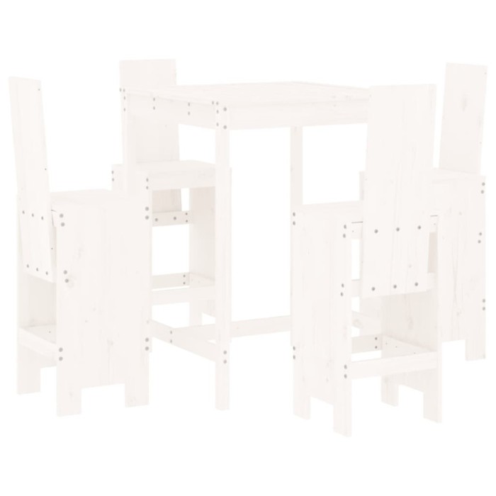 Set de bar pentru gradina, 5 piese, alb, lemn masiv de pin