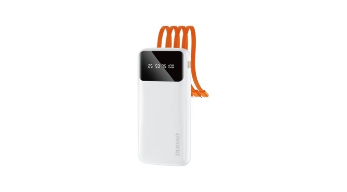 Dudao K6Pro Power Bank universal de 10000 mAh cu cablu USB, USB tip C, alb fulger (K6Pro-alb)