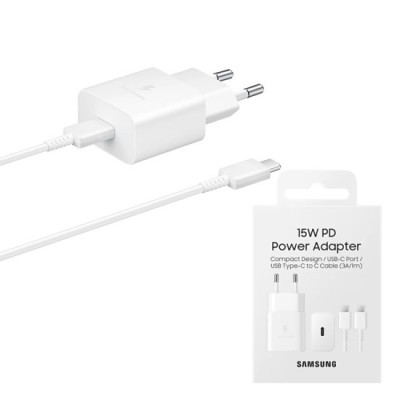 Incarcator Priza Type-C 15W, Fast Charging, Cablu Type-C la Type-C - Samsung (EP-T1510XWEGEU) - White (Blister Packing) foto