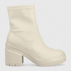 Tommy Jeans botine Tommy Jeans Heeled Boot femei, culoarea bej, cu toc drept