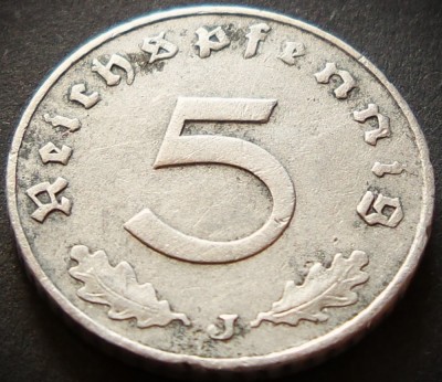 Moneda istorica 5 REICHSPFENNIG - GERMANIA NAZISTA, anul 1940 J * cod 4964 foto