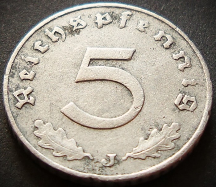 Moneda istorica 5 REICHSPFENNIG - GERMANIA NAZISTA, anul 1940 J * cod 4964