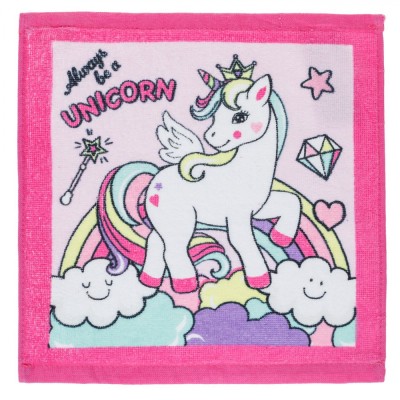 Prosop Bumbac Unicorn, Roz, 30x30 cm foto
