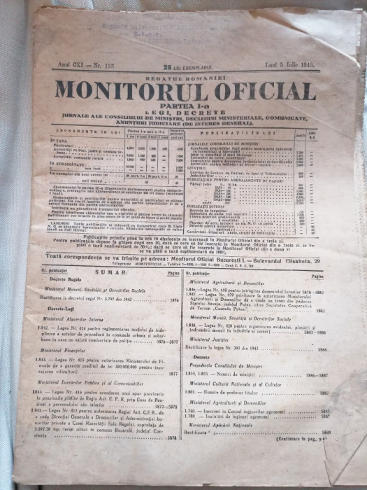 MONITORUL OFICIAL - PARTEA I a LEGI DECRETE, 1943, Nr.153