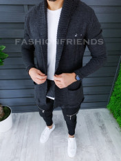 Cardigan barbati gri inchis slim fit ZR T3596 foto