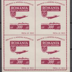 ROMANIA 1946 LP 201a OSP BLOC DE 4 TIMBRE NEDANTELAT MNH