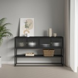 Bufet sideboard S&auml;kyl&auml; cu 4 usi din sticla, 150x38x90 cm, negru