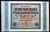 21. GERMANIA 20 MILIARDE MARCI ZWANZIG MILLIARDEN MARK 1.10.1923 VF+/AUNC SR. 669 EROARE