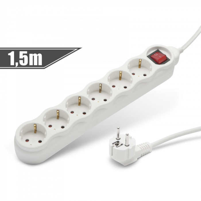 Delight - Prelungitor cu distribuitor 6 prize, cu intrerupator - 1,5 m Best CarHome