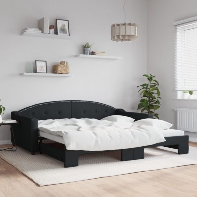 vidaXL Pat de zi cu extensie, negru, 100x200 cm, textil 3197537 foto