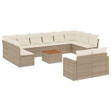 Set canapele de gradina, 13 piese, cu perne, bej, poliratan