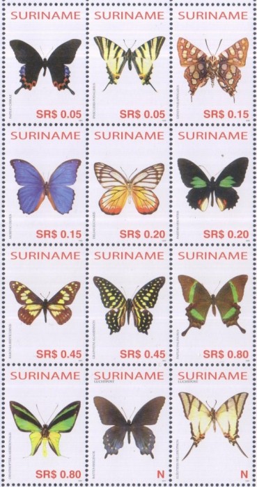 Timbre cu fluturi din Suriname 2005