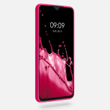 Husa din silicon compatibila cu Samsung Galaxy A12 cu protectie la camera, silk touch, Roz neon