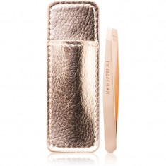 Tweezerman Mini Slant Rose Gold pensete cu varfurile tesite mini cu trusă de călătorie 1 buc