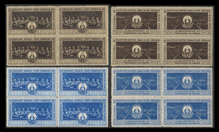 1958 Romania - Set 4 blocuri diferite x 4 vignete mari Al III-lea Congres COOP