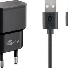 Incarcator retea Goobay, 2x USB-A 2.4A, cablu micro USB, negru