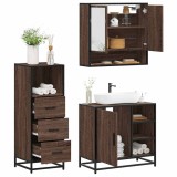 VidaXL Set mobilier de baie, 3 piese, stejar maro, lemn prelucrat