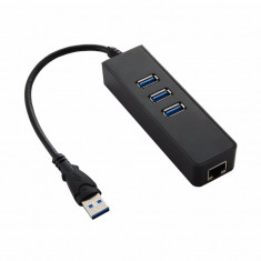 Adaptor USB 3.0 la RJ45 + 3 porturi USB 3.0 hub si placa de retea GIGABIT 10/100/1000 Mbps