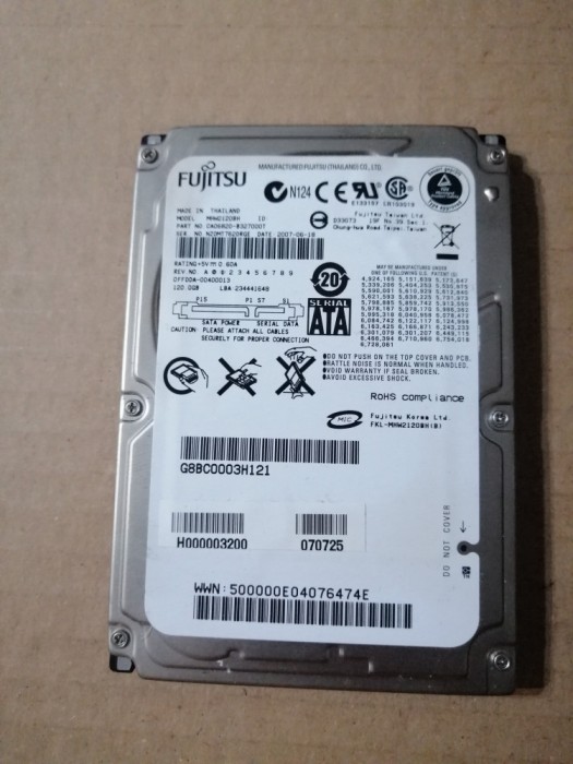 hdd hard disk Fujitsu MHW2120BH 120GB SATA/150 5400RPM 8MB 2.5-Inch SATA 2 3 2.5