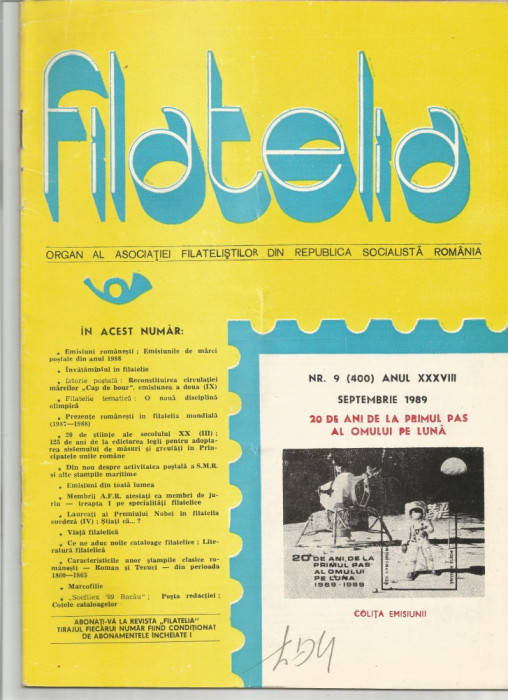 Romania, revista Filatelia nr. 9/1989 (400)