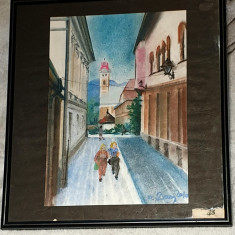 tablou pastel Aurel Dan, 29x21cm, strada Turnului Baia Mare