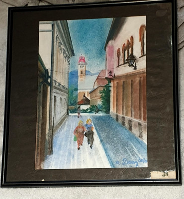 tablou pastel Aurel Dan, 29x21cm, strada Turnului Baia Mare foto