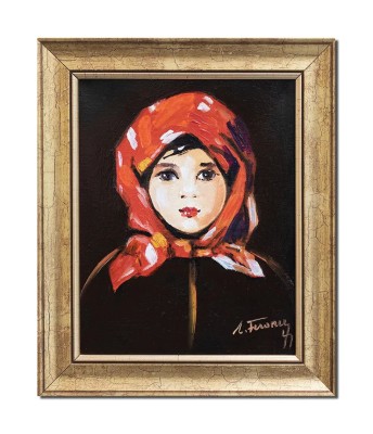 Tablou celebru pictat manual inramat, Fetita cu basma rosie, 30x25cm ulei panza, reproducere Nicolae Grigorescu foto