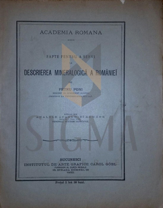 DESCRIEREA MINERALOGICA A ROMANIEI, 1900