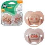 Suzeta Tommee Tippee Anytime, design ortodontic simetric, fara BPA, include cutie de sterilizare, 6-18 luni, 2 buc, bej