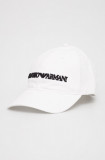 Emporio Armani șapcă din bumbac culoarea alb, cu imprimeu