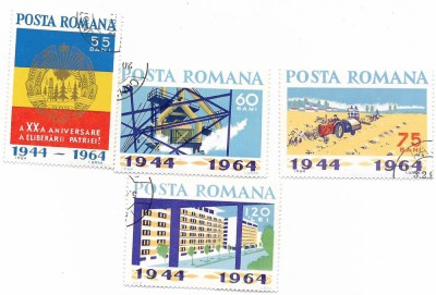 Romania (209) - A XX-a aniversare a eliberarii patriei, 1964 - serie obliterata foto