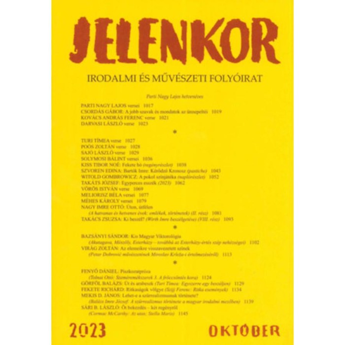 Jelenkor - Irodalmi &eacute;s műv&eacute;szeti foly&oacute;irat - 2023. okt&oacute;ber