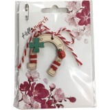 Martisor din lemn - model potcoava trifoi si buburuza