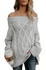 E643-18 Pulover cu umerii goi si model cu impletituri in fata