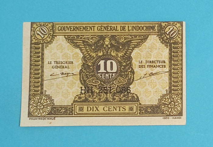 Indochina Franceza 10 Cents 1942 &#039;Perioada guvernului Vichy&#039; aUNC p#89